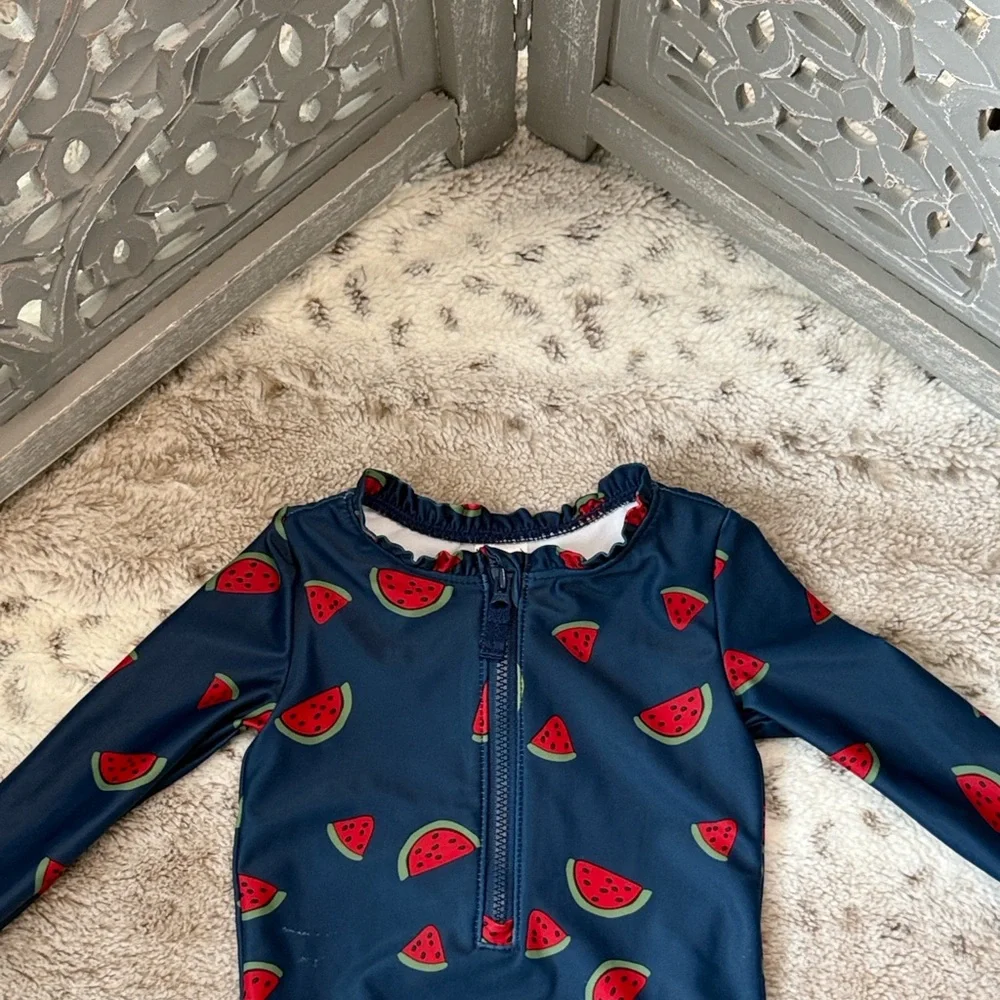 Carter’s long sleeve rashguard swimsuit baby girls 6 months watermelon beach